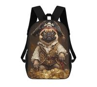 sinyumoney Pug Pirate Treasure Chest-5 Backpack School Rucksack Casual Daypacks School Work Travel Bag for Men, Women & Teenage Boys 17inch