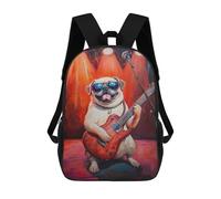 sinyumoney Pug Playing Guitar Painting-1 School Bag 3D Printed Children's School Backpack Casual Fashion Travel Backpacks for Kids School Students 17inch