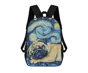 sinyumoney Pug Puppy Sleeping Night 3D Printed Children's School Backpack for Kids High Capacity Travel Rucksacks Book Bags Kids School Bag Back Pack 17inch