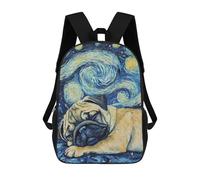 sinyumoney Pug Puppy Sleeping Night School Backpack for Girls Backpack Water Repellent Casual Daypack Lightweight Rucksack Boy Girl School Backpack 17inch