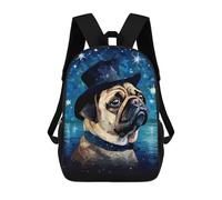 sinyumoney Pug Top Hat Pixel Art School Backpack Water Resistant Travel Backpack Computer Bag for School/Work/Travel 17inch