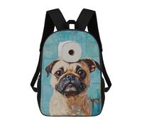 sinyumoney Pug with Toilet Paper Roll on Head-4 3D Printed 17inch School Bag Children's School Backpack Travel Backpacks Casual Fashion Bag for Kids School Students
