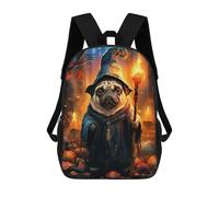 sinyumoney Pug Wizard Children's School Backpack 3D Printed for Kids Travel Rucksacks Book Bags Kids School Bag 17inch