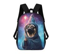 sinyumoney Pug Wizard Cute Pixel Art 3D Printed Children's School Backpack for Kids High Capacity Travel Rucksacks Book Bags Kids School Bag Back Pack 17inch