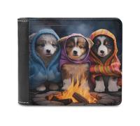 sinyumoney Puppies by The Campfire-4 3D Print PU Leather Wallet Use Holds Bills Banknote Compartments Soft Convenient Purse for Boys Girls 11.7cm*9.5cm