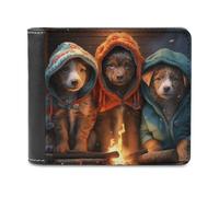 sinyumoney Puppies in Hoodies by The Fire 3D Print PU Leather Wallet Multiple Slots Banknote Compartments Stylish Durable Men's Wallets Gifts 11.7cm*9.5cm