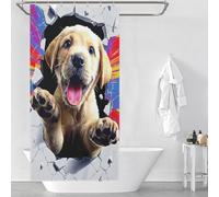 sinyumoney Puppy Breaking Through Wall Art Bath Shower Curtains Mildew 100% Polyester Fabric Modern Fabric Bathroom Decor Set for Kids Women Men 35.43x70.87Inch（90x180cm）