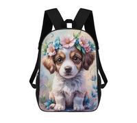 sinyumoney Puppy with Flower Crown Watercolor Backpack School Bag Rucksack for Girls Boys Backpacks Large Capacity Kids Back Pack Lightweight School Bags for Children Students 17inch