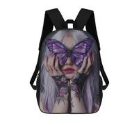 sinyumoney Purple Butterfly Tattoo Art 3D Printed 17inch Kids School Backpack School Bag Fashion Rucksacks for Boys Elementary And Middle School Students