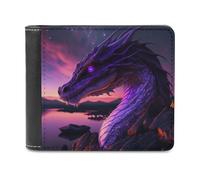 sinyumoney Purple Dragon Sunset 3D Print Clutch Purse Use Holds Bills RFID Blocking Banknote Compartments Durable Leather Men's Wallet 11.7cm*9.5cm