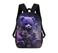 sinyumoney Purple Floral Teddy Bear 3D Printed Kids School Bag Rucksacks Children's School Fashion Casual Back Pack High Capacity Travel Book Bags Backpack for Kids 17inch