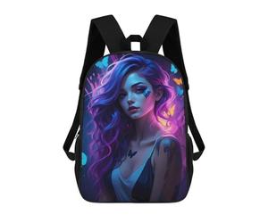 sinyumoney Purple Hair Girl with Butterflies Backpack School Bag Secondary Causal Travel High School Bags for Camping Outdoor Adventures And Daily Travel 17inch