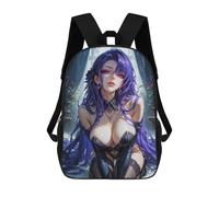 sinyumoney Purple Haired Anime Girl School Backpack High Secondary School Bags Casual Backpack for Girl, Teen Girls 17inch