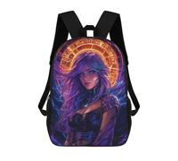 sinyumoney Purple-Haired Fantasy Warrior 3D Printed 17 Inch School Backpack Children's Backpacks 3D Printed Cool Knapsack for Boys Elementary And Middle