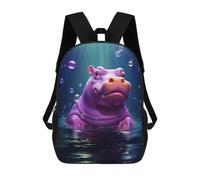 sinyumoney Purple Hippo Underwater Backpack Kids School Bag Boys Cartoon 3D Print Students Schoolbag Laptop Daypack for Boys Girls 17inch