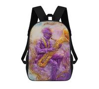 sinyumoney Purple Jazz Musician Painting School Backpack High Secondary School Bags Casual Backpack for Girl, Teen Girls 17inch