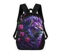 sinyumoney Purple Lion with Roses Kids School Backpack 3D Printed Backpacks Fashion School Bag Rucksacks for Boys Elementary And Middle School Students 17inch