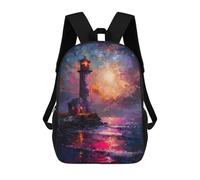 sinyumoney Purple Ocean Lighthouse Backpacks Kids Student Schoolbag 3D Printed Backpacks Elementary And Middle School Students Backpacks for Boys Girls 17inch