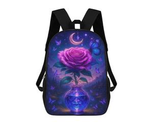 sinyumoney Purple Rose in Crystal Vase with Butterflies School Backpack Lightweight Schoolbag Dayback Bookbag College for Men, Women & Teenage Boys 17inch