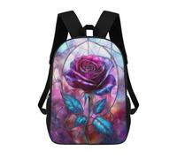 sinyumoney Purple Stained Glass Rose Children's School Backpack 3D Printed for Kids Travel Rucksacks Book Bags for Boys Elementary School Students 17inch