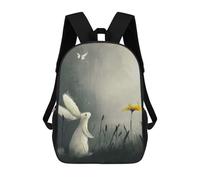 sinyumoney Rabbit And Butterfly in Grayscale Meadow Kids Backpack Girls 3D School Bags Children's 17 Inch Rucksack Toddler Schoolbag,Casual Daypacks Fashion Bookbag Bag