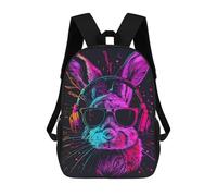 sinyumoney Rabbit DJ Headphones Art Print 17inch School Bag 3D Printed Children's School Backpack Casual Fashion Travel Backpacks for Kids School Students