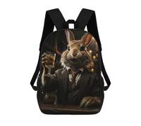 sinyumoney Rabbit Drinking Whiskey School Backpack School Bags for Girls Boys Backpack with Pocket Fashion School Bag Kids Backpack 17inch