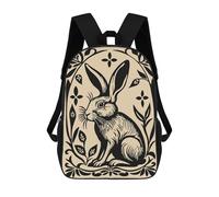 sinyumoney Rabbit Floral Illustration 17 Inch Backpacks Kids Schoolbag,3D Printed Elementary And Middle School Students Backpacks for Boys Girls