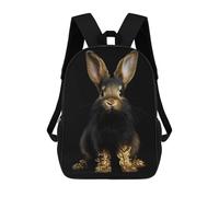 sinyumoney Rabbit Gold Animal Children's School Backpack 3D Printed for Kids Travel Rucksacks Book Bags Kids School Bag 17inch