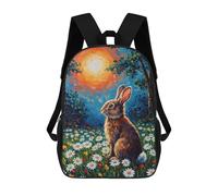 sinyumoney Rabbit in A Daisy Field Painting Children's Backpack, 3D Printed School Backpack, Backpack for Boys Girls, Adjustable School Bag for Primary School 17inch
