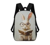 sinyumoney Rabbit Reading Book Painting Children's Backpacks School Backpack 3D Printed for Kids Travel Rucksacks Book Bags Kids 17inch School Bag