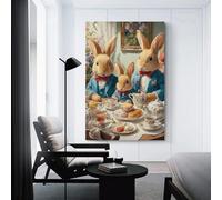 sinyumoney Rabbit Tea Party Scene Canvas Wall Art for Living Room Wall Decor Ready to Hang for Bathroom Toilet Decor Modern Wall Art 16x24inch(40x60cm)