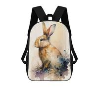 sinyumoney Rabbit Watercolor Design Backpacks Kids Student Schoolbag,3D Printed Backpacks,Elementary And Middle School Students Backpacks for Boys Girls 17inch