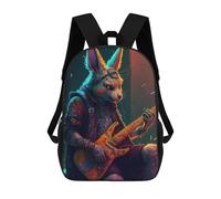 sinyumoney Rabbot Rock Star 3D Printed Kids School Bag Rucksacks Children's School Fashion Casual Back Pack High Capacity Travel Book Bags Backpack for Kids 17inch