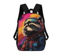 sinyumoney Raccoon Astronaut Space Art Print Backpacks 3D Printed 17inch Kids School Backpack Outdoor Casual Daypack Casual Travel Bags for Middle School Students