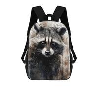sinyumoney Raccoon Beauty Black Ink Kids Backpack,School Backpack Kids School Bag 3D Printed Cartoon Large Capacity Backpack for Kids Boys And Girls 17inch