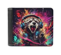 sinyumoney Raccoon DJ Headphones Art 3D Print Clutch Purse Use Holds Bills RFID Blocking Stylish Banknote Compartments Men's Wallets Youth Guys 11.7cm*9.5cm