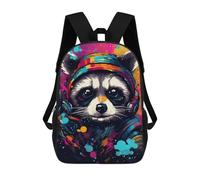 sinyumoney Raccoon DJ Headphones Art Backpacks Kids 17inch School Backpack School Bag 3D Printed School Bag for Boys Elementary And Middle School Students