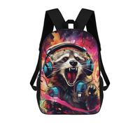sinyumoney Raccoon DJ Headphones Art Kids Backpack,School Backpack Kids School Bag 3D Printed Cartoon Large Capacity Backpack for Kids Boys And Girls 17inch