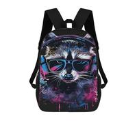 sinyumoney Raccoon DJ Headphones Art Print-1 Backpack School Bag Large School Backpack for Boys - Perfect for Travel, Work And Daily Use 17inch