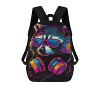 sinyumoney Raccoon DJ Headphones Art Print-3 Rucksack School Secondary High School College Backpack Travel for Campus Outdoor Travel Sports 17inch
