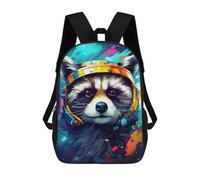 sinyumoney Raccoon DJ Headphones Art Print School Backpack High Secondary School Bags Casual Backpack for Girl, Teen Girls 17inch