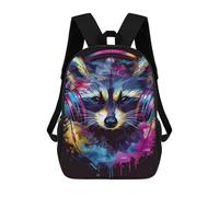 sinyumoney Raccoon Headphones Music Art Print School Backpack 3D Printed Children's 17inch Backpacks Bag Bookbag for Kids Boy Girl Book Bags Kids School Bag Travel Rucksacks