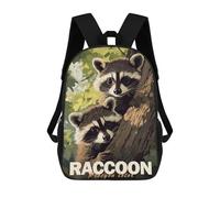 sinyumoney Raccoon Illustration Kids School Backpack School Bag 3D Printed School Bag for Boys Elementary And Middle School Students 17inch