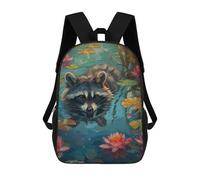 sinyumoney Raccoon in Water Lily Pond School Backpack for Girls Backpack Water Repellent Casual Daypack Lightweight Rucksack Boy Girl School Backpack 17inch