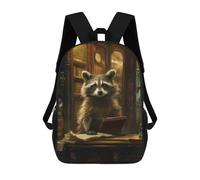 sinyumoney Raccoon Library Reading 3D Printed Kids Backpacks Boys Fashion School Bag Travel Backpacks School Bags for Boys Elementary School Students 17inch