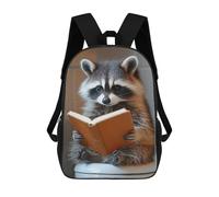 sinyumoney Raccoon Reading A Book on Toilet Children's Backpack, 17 Inch 3D Printed School Backpack, Backpack Cartoon Adjustable School Bag for Primary School