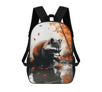 sinyumoney Raccoon Washing Food in Autumnal Setting 3D Printed 17 Inch School Backpack Children's Backpacks 3D Printed Cool Knapsack for Boys Elementary And Middle