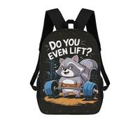 sinyumoney Raccoon Weightlifting 17 Inch Backpacks Kids Schoolbag,3D Printed Elementary And Middle School Students Backpacks for Boys Girls