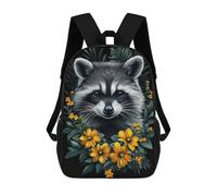sinyumoney Raccoon with Flowers Backpacks Kids School Backpack School Bag 3D Printed Fashion School Bags for Boys Elementary And Middle School Students 17inch